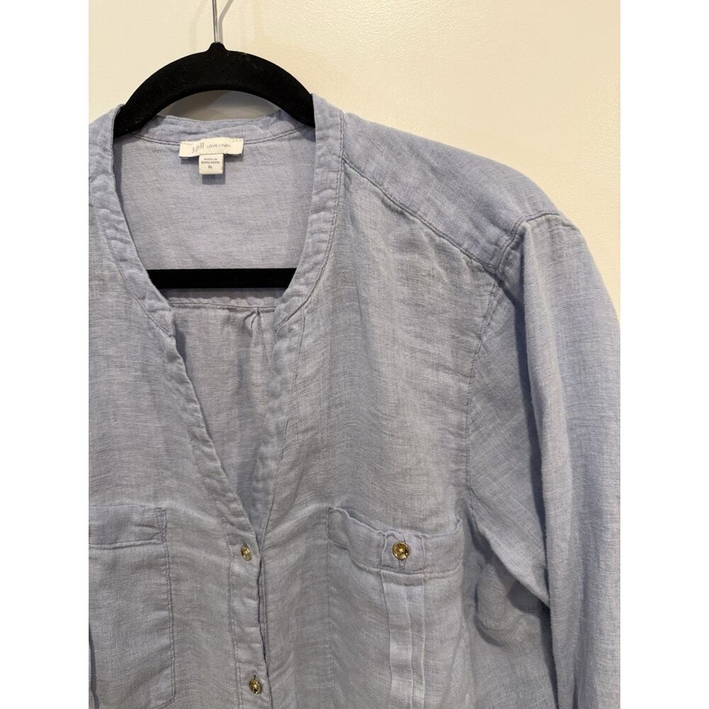 J Jill Love Linen Roll Tab Sleeve Blue Vacation Resort Tunic Top Shirt Sz XL - Picture 3 of 8